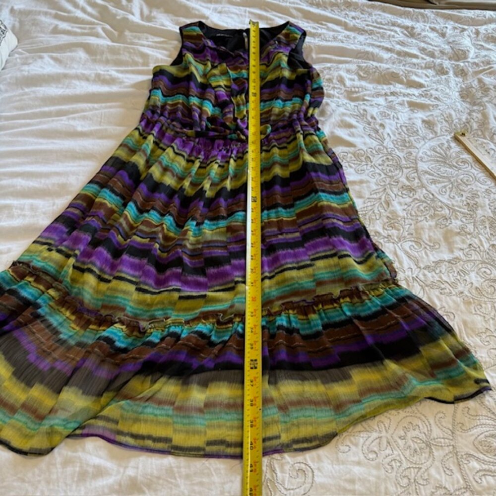AGB Purple Geometric Print Sleeveless Ruffle Flowy Dress  Knee Length SZ 10 - Picture 11 of 13
